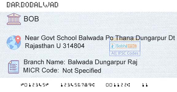 Bank Of Baroda Balwada Dungarpur RajBranch 