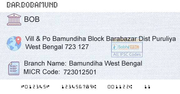 Bank Of Baroda Bamundiha West BengalBranch 
