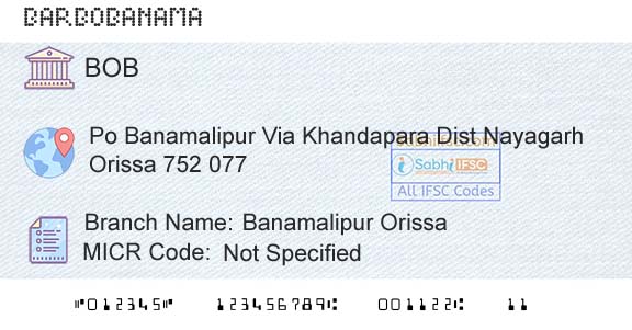 Bank Of Baroda Banamalipur OrissaBranch 