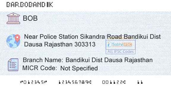 Bank Of Baroda Bandikui Dist Dausa RajasthanBranch 