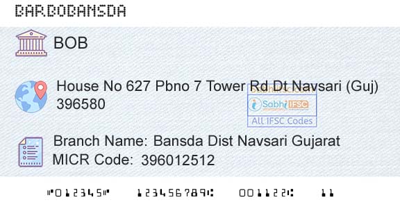 Bank Of Baroda Bansda Dist Navsari GujaratBranch 