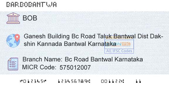 Bank Of Baroda Bc Road Bantwal Karnataka Branch 