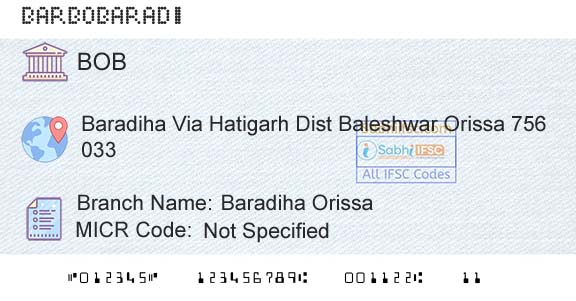 Bank Of Baroda Baradiha OrissaBranch 