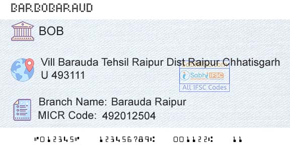 Bank Of Baroda Barauda RaipurBranch 