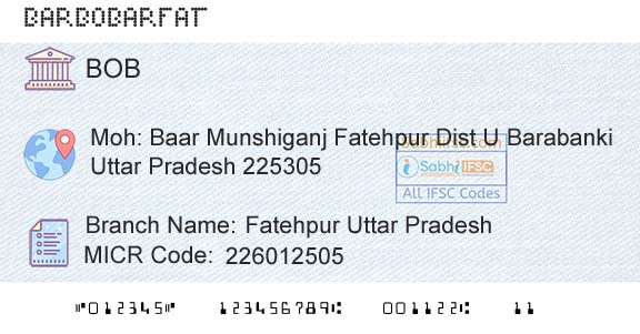 Bank Of Baroda Fatehpur Uttar PradeshBranch 