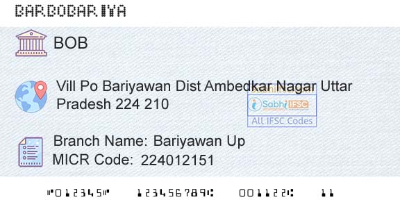 Bank Of Baroda Bariyawan UpBranch 