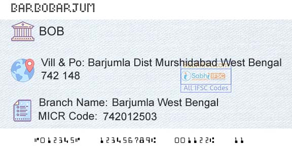 Bank Of Baroda Barjumla West BengalBranch 