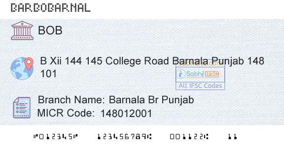 Bank Of Baroda Barnala Br PunjabBranch 