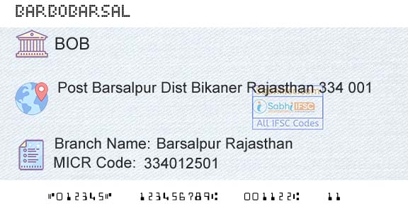 Bank Of Baroda Barsalpur RajasthanBranch 