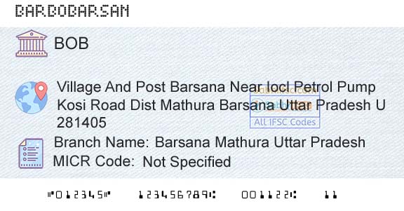 Bank Of Baroda Barsana Mathura Uttar PradeshBranch 