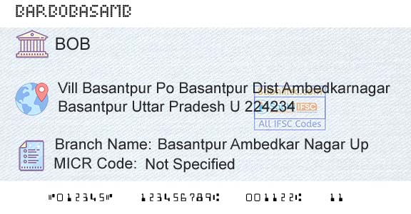 Bank Of Baroda Basantpur Ambedkar Nagar UpBranch 