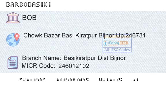 Bank Of Baroda Basikiratpur Dist BijnorBranch 