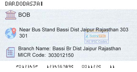 Bank Of Baroda Bassi Br Dist Jaipur RajasthanBranch 