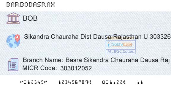 Bank Of Baroda Basra Sikandra Chauraha Dausa RajBranch 