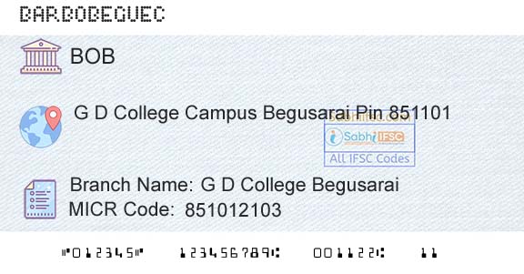 Bank Of Baroda G D College BegusaraiBranch 
