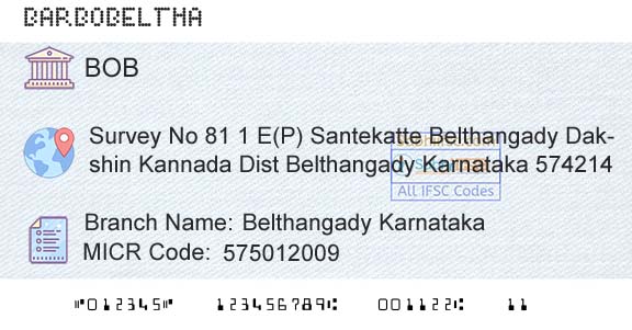 Bank Of Baroda Belthangady KarnatakaBranch 