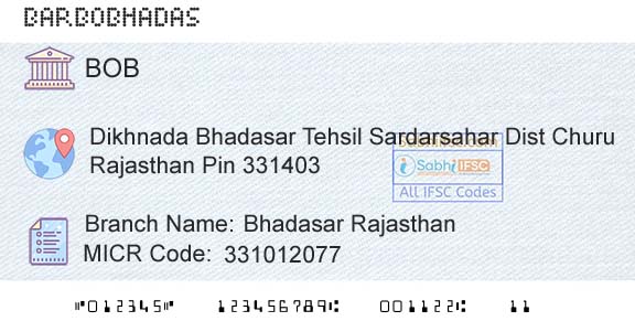 Bank Of Baroda Bhadasar RajasthanBranch 