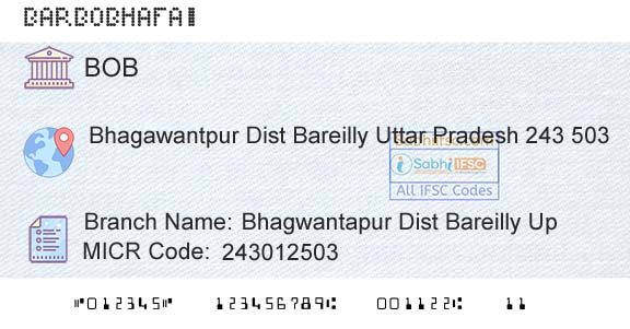 Bank Of Baroda Bhagwantapur Dist Bareilly UpBranch 