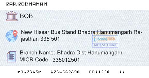 Bank Of Baroda Bhadra Dist HanumangarhBranch 