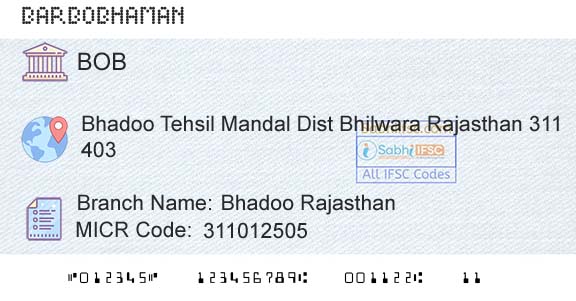 Bank Of Baroda Bhadoo RajasthanBranch 