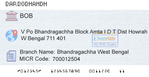 Bank Of Baroda Bhandragachha West BengalBranch 