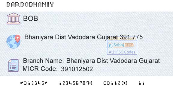 Bank Of Baroda Bhaniyara Dist Vadodara GujaratBranch 