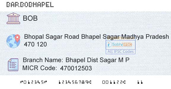 Bank Of Baroda Bhapel Dist Sagar M P Branch 
