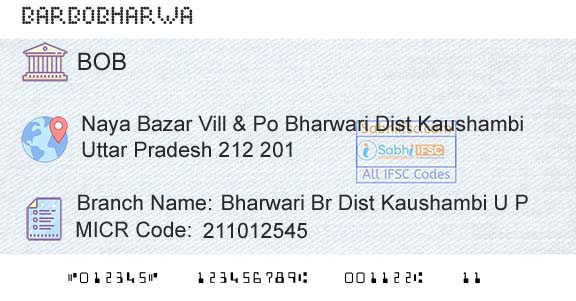 Bank Of Baroda Bharwari Br Dist Kaushambi U P Branch 