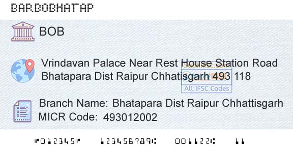Bank Of Baroda Bhatapara Dist Raipur ChhattisgarhBranch 