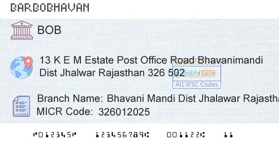 Bank Of Baroda Bhavani Mandi Dist Jhalawar RajasthanBranch 