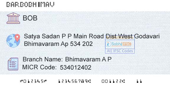 Bank Of Baroda Bhimavaram A P Branch 