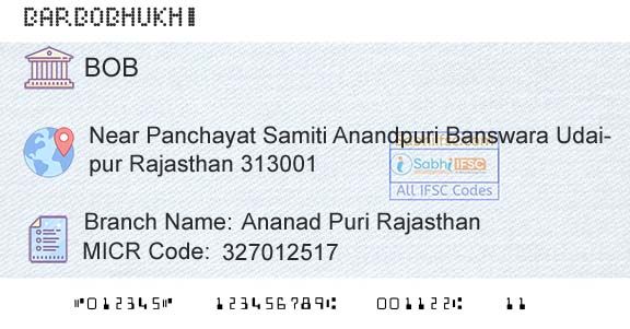 Bank Of Baroda Ananad Puri RajasthanBranch 