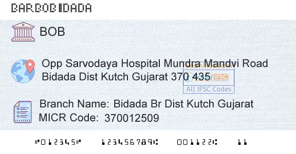 Bank Of Baroda Bidada Br Dist Kutch GujaratBranch 