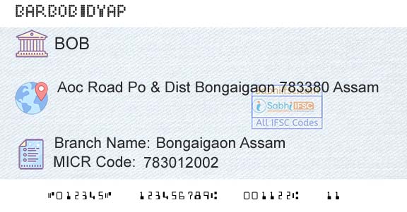 Bank Of Baroda Bongaigaon AssamBranch 