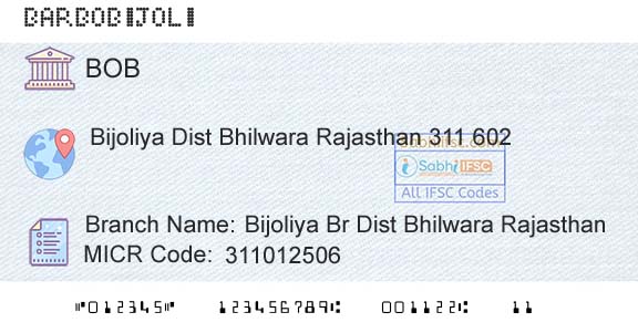 Bank Of Baroda Bijoliya Br Dist Bhilwara RajasthanBranch 