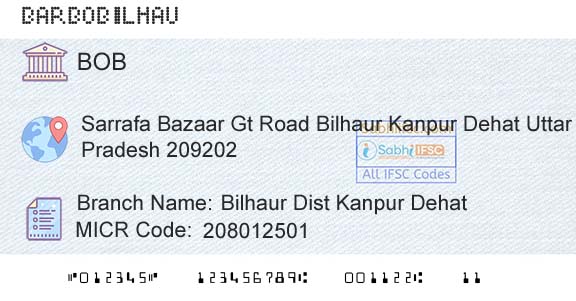 Bank Of Baroda Bilhaur Dist Kanpur DehatBranch 