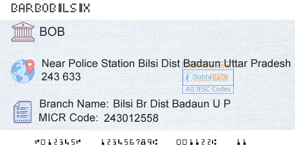 Bank Of Baroda Bilsi Br Dist Badaun U P Branch 