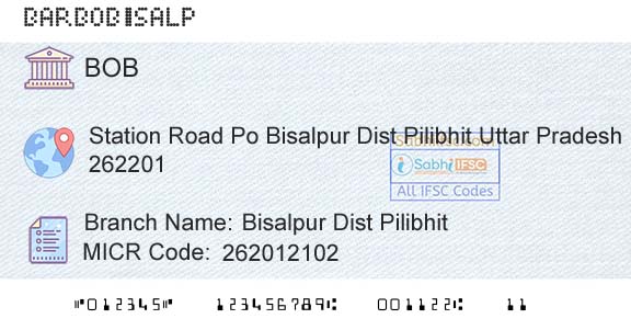 Bank Of Baroda Bisalpur Dist PilibhitBranch 