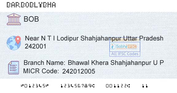 Bank Of Baroda Bhawal Khera Shahjahanpur U P Branch 