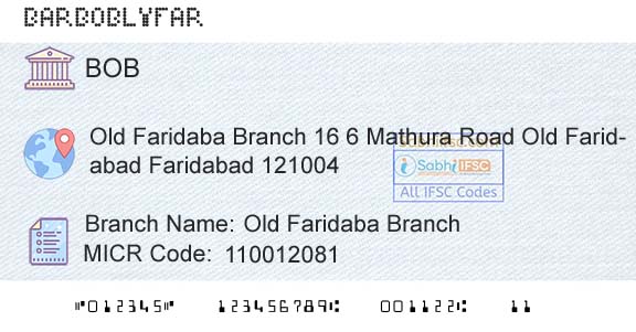 Bank Of Baroda Old Faridaba BranchBranch 