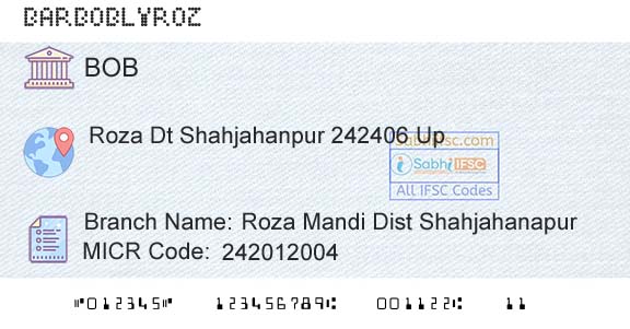 Bank Of Baroda Roza Mandi Dist ShahjahanapurBranch 