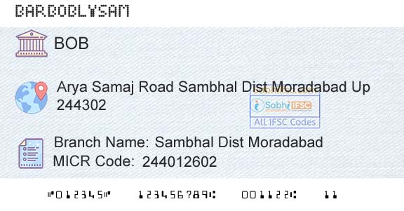 Bank Of Baroda Sambhal Dist MoradabadBranch 
