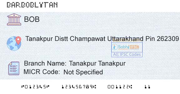 Bank Of Baroda Tanakpur TanakpurBranch 