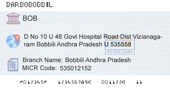 Bank Of Baroda Bobbili Andhra PradeshBranch 