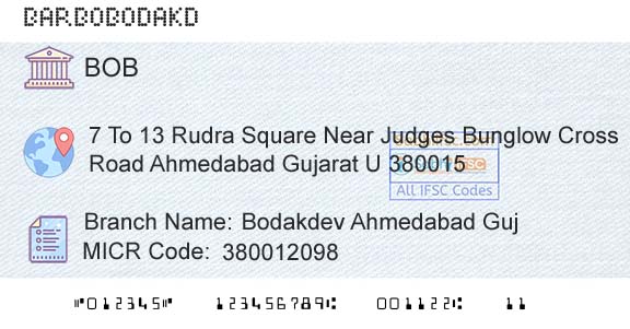 Bank Of Baroda Bodakdev Ahmedabad GujBranch 