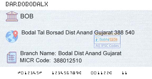 Bank Of Baroda Bodal Dist Anand GujaratBranch 