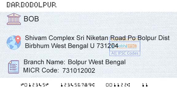 Bank Of Baroda Bolpur West BengalBranch 