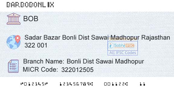 Bank Of Baroda Bonli Dist Sawai MadhopurBranch 