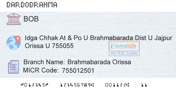 Bank Of Baroda Brahmabarada OrissaBranch 