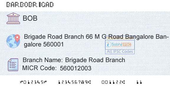 Bank Of Baroda Brigade Road BranchBranch 